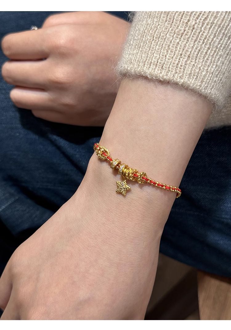 Traditional Gold-plated Red String Christmas Bracelet For Women_voghion.com