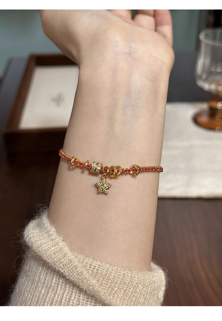 Traditional Gold-plated Red String Christmas Bracelet For Women_voghion.com