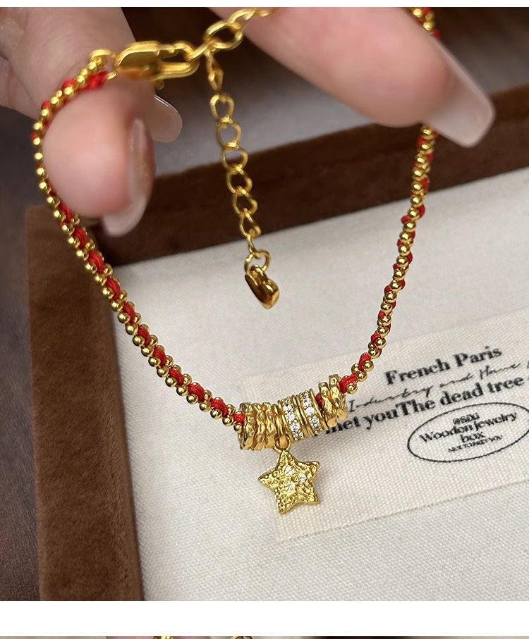 Traditional Gold-plated Red String Christmas Bracelet For Women_voghion.com