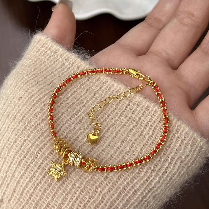 New Traditional Gold-plated Red String Woven Christmas Bracelet, Non-fading, High-end Women's Jewelry, New Chinese_voghion.com