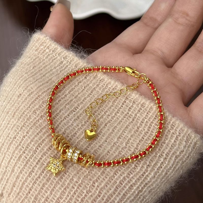 Traditional Gold-plated Red String Christmas Bracelet For Women_voghion.com