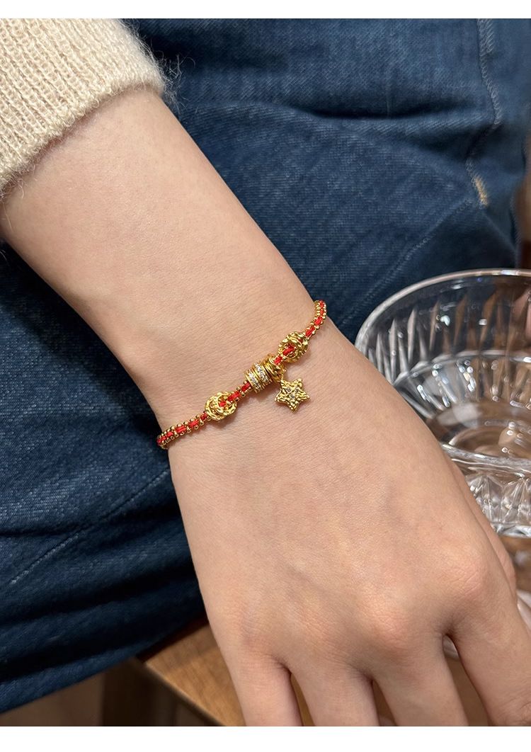 Traditional Gold-plated Red String Christmas Bracelet For Women_voghion.com