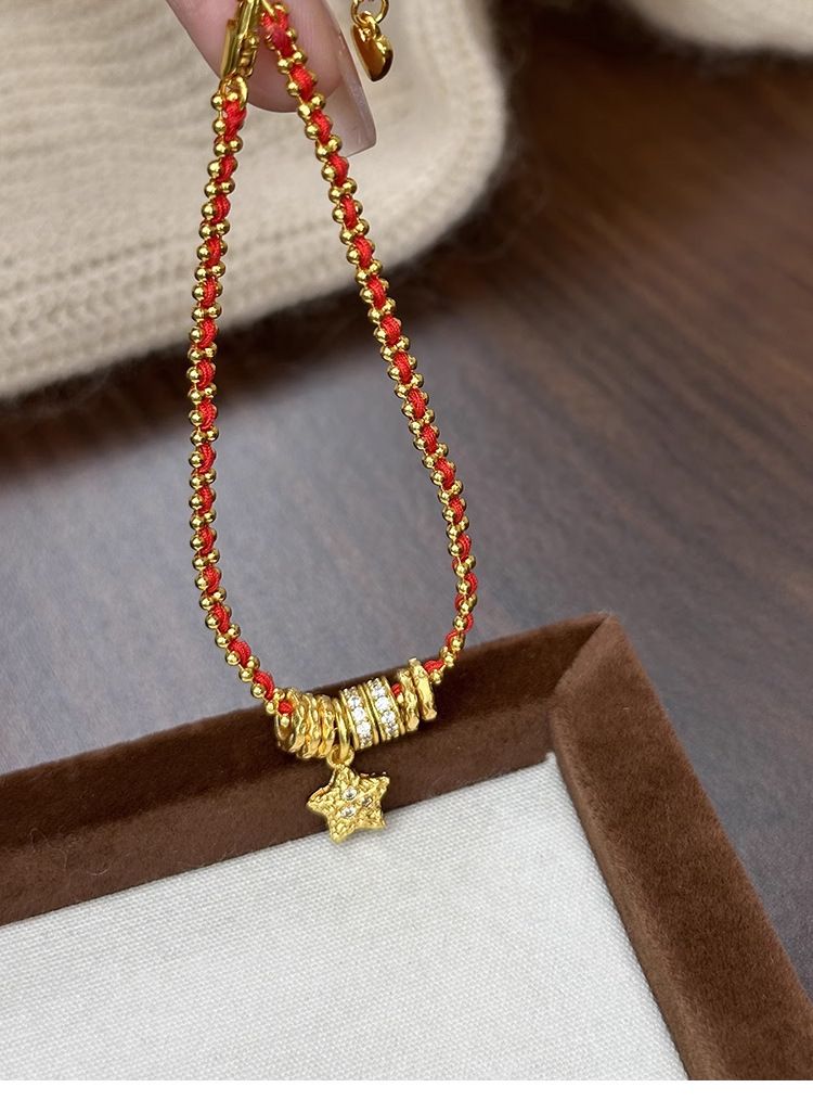 Traditional Gold-plated Red String Christmas Bracelet For Women_voghion.com