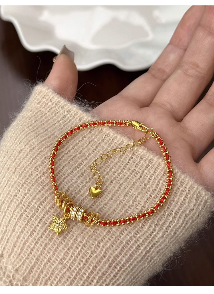 Traditional Gold-plated Red String Christmas Bracelet For Women_voghion.com