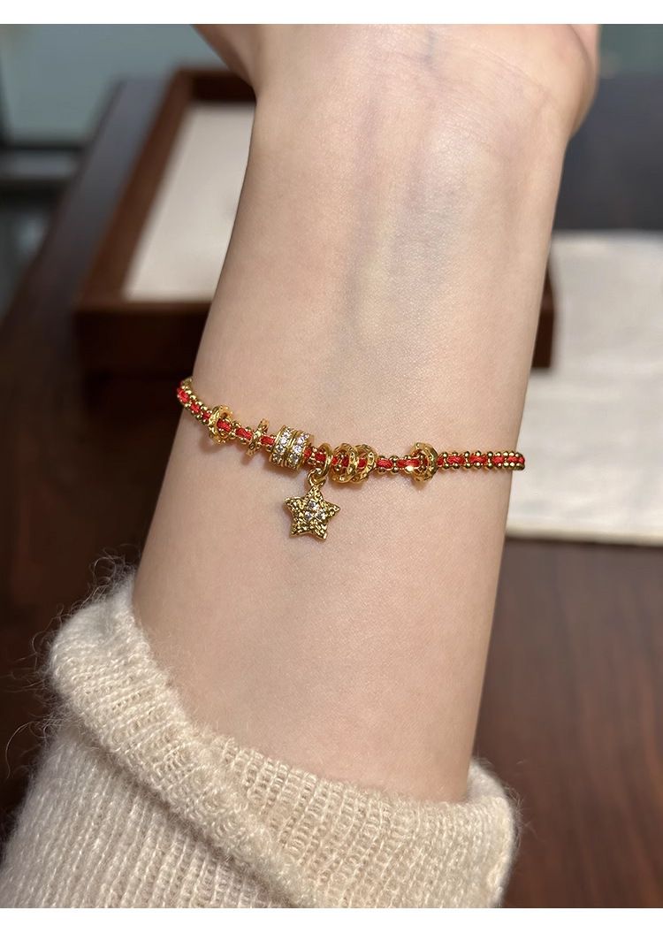 Traditional Gold-plated Red String Christmas Bracelet For Women_voghion.com