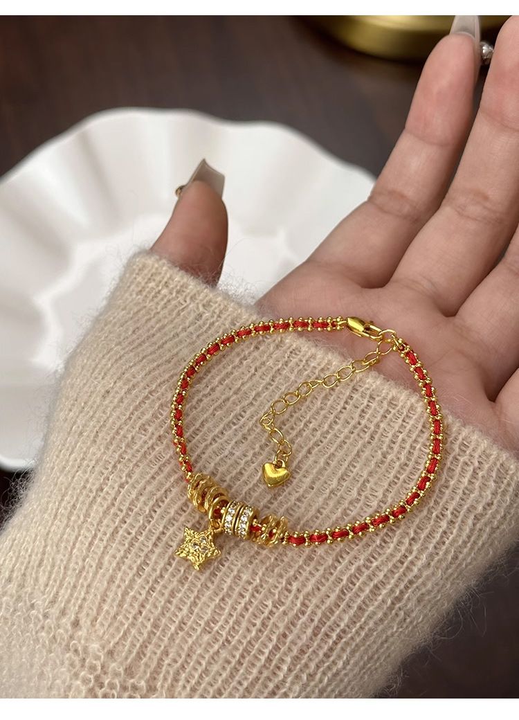 Traditional Gold-plated Red String Christmas Bracelet For Women_voghion.com