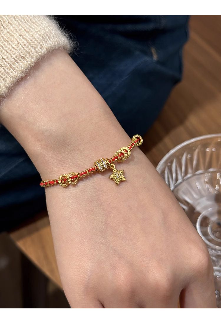 Traditional Gold-plated Red String Christmas Bracelet For Women_voghion.com