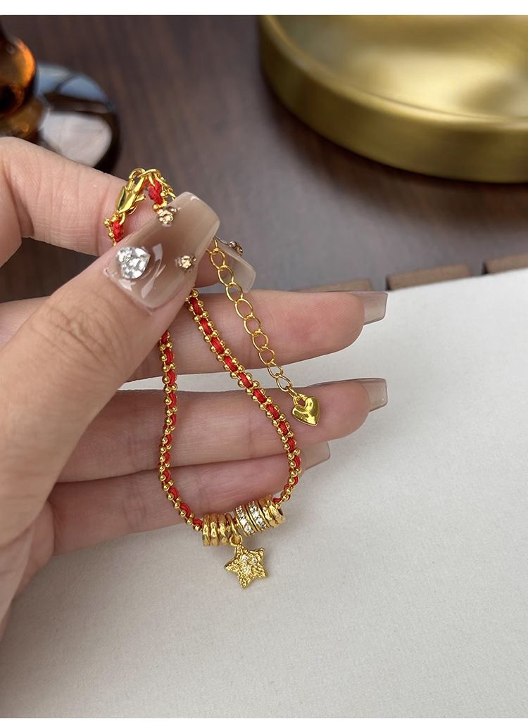 Traditional Gold-plated Red String Christmas Bracelet For Women_voghion.com