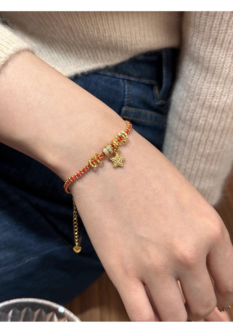 Traditional Gold-plated Red String Christmas Bracelet For Women_voghion.com
