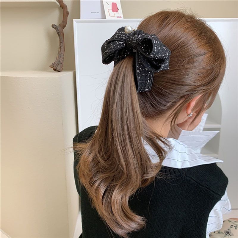 Haarspange im koreanischen Stil mit großer Schleife und japanischem Karomuster – Vertikale Haarspange, Haaraccessoire_voghion.com
