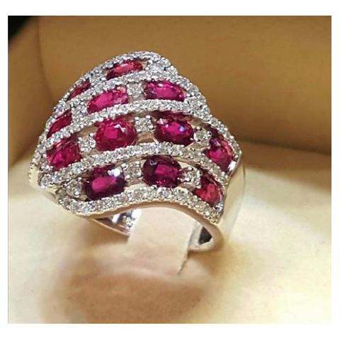 New Model Inlaid With Blue Gemstones Micro-set Zircon Rings, Couple's Style, European American Rose Red Engagement And_voghion.com