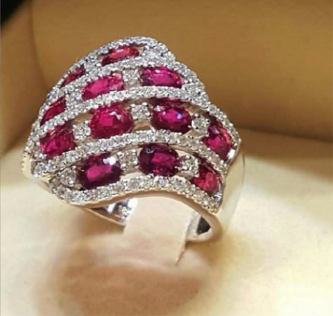 Elegant Blue Zircon Engagement Ring Set For Couples Rose Red_voghion.com