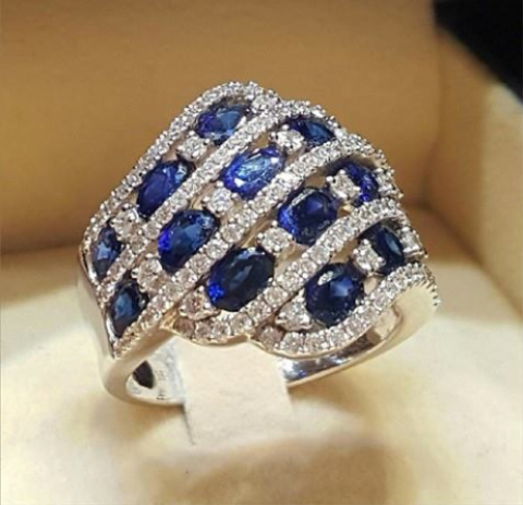 Elegant Blue Zircon Engagement Ring Set For Couples Rose Red_voghion.com