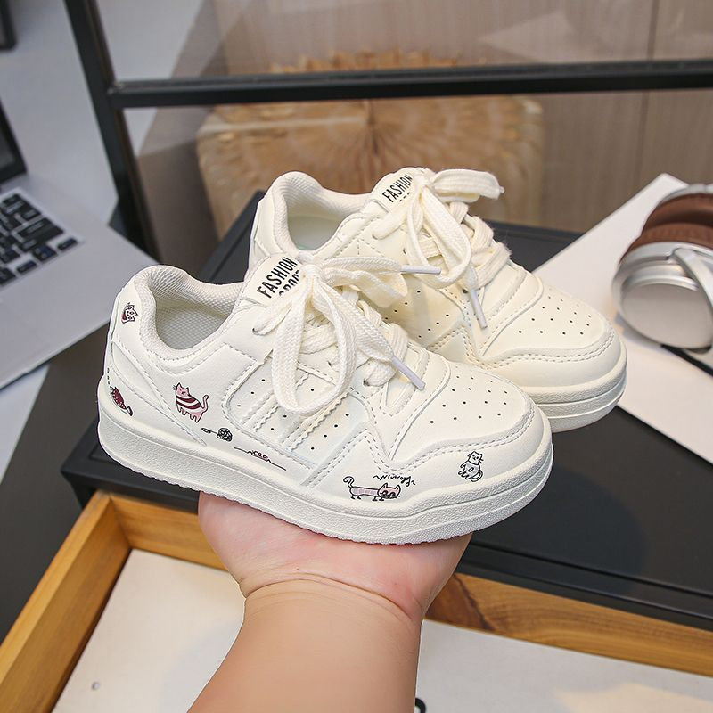Nouvelles baskets printemps-automne 2026 pour enfants, motif graffiti mignon, chaussures de sport blanches décontractées pour filles_voghion.com