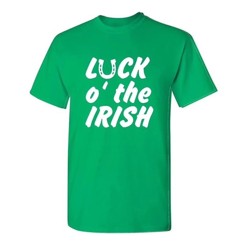 Oumao St. Patrick's Day T-Shirt mit Kleeblatt-Buchstabenmuster, Rundhalsausschnitt und kurzen Ärmeln für Damen und Herren_voghion.com