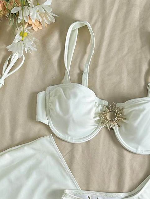 European And American Sexy New Solid Color Metallic Pentagram Two-piece Swimsuit Bikini Cross-border_ecoleips.com