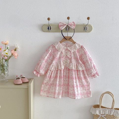 Vestido de princesa a cuadros para bebé niña con cuello bobo_voghion.com