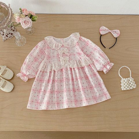 Vestido de princesa a cuadros para bebé niña con cuello bobo_voghion.com