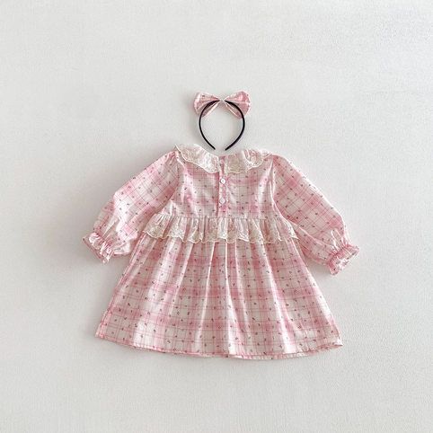 Vestido de princesa a cuadros para bebé niña con cuello bobo_voghion.com