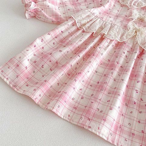 Vestido de princesa a cuadros para bebé niña con cuello bobo_voghion.com