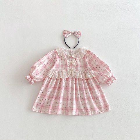 Vestido de princesa a cuadros para bebé niña con cuello bobo_voghion.com