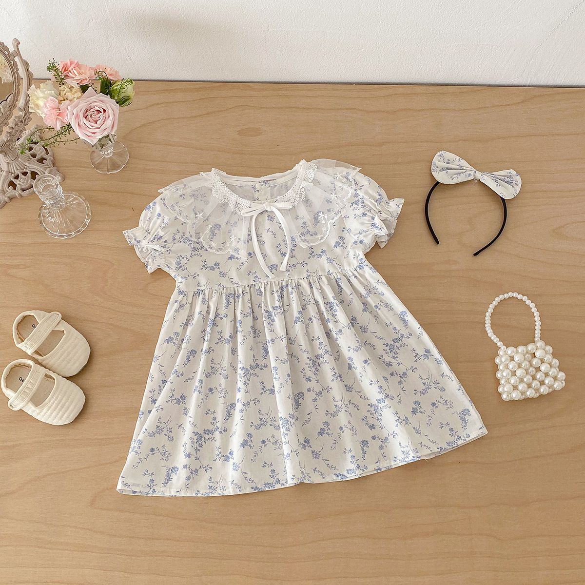 Modisches, kurzärmeliges Prinzessinnenkleid, neues süßes Sommerkleid mit Spitze für Mädchen und Kleinkinder_voghion.com