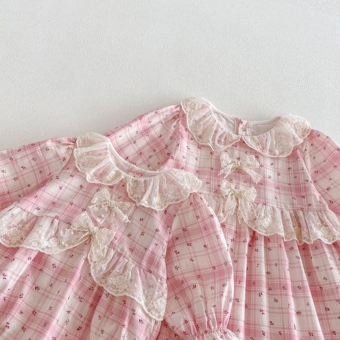 Vestido de princesa a cuadros para bebé niña con cuello bobo_voghion.com