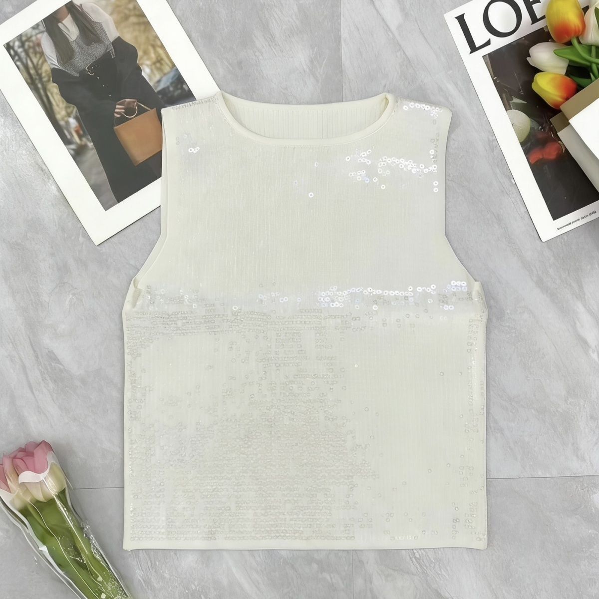 New 2026 Heavy-duty Summer Sequin Slim-fit Design Camisole Versatile Base Layer High-end Sleeveless Top_ecoleips.com