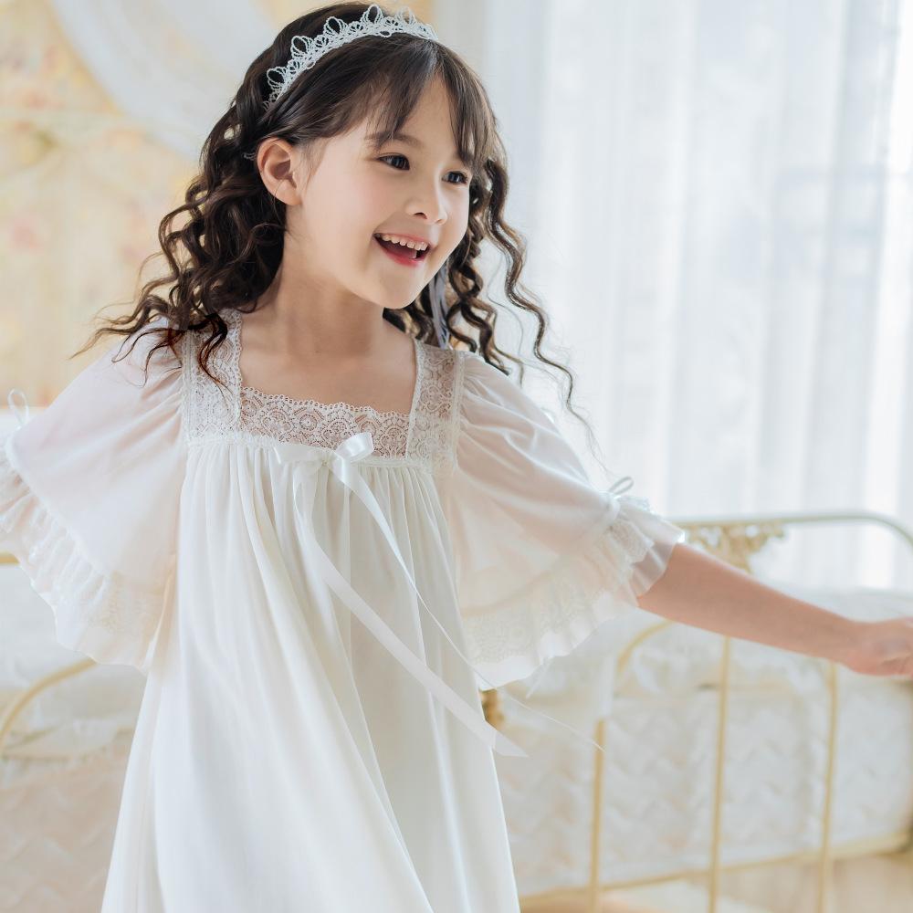 2026春夏女童家居服空调小女孩短袖蕾丝公主睡裙宫廷薄款亲子睡衣