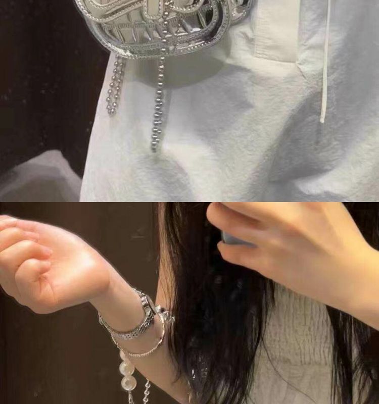 Borsa a tracolla mini con catena di perle argento donna_voghion.com