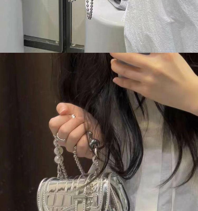 Borsa a tracolla mini con catena di perle argento donna_voghion.com