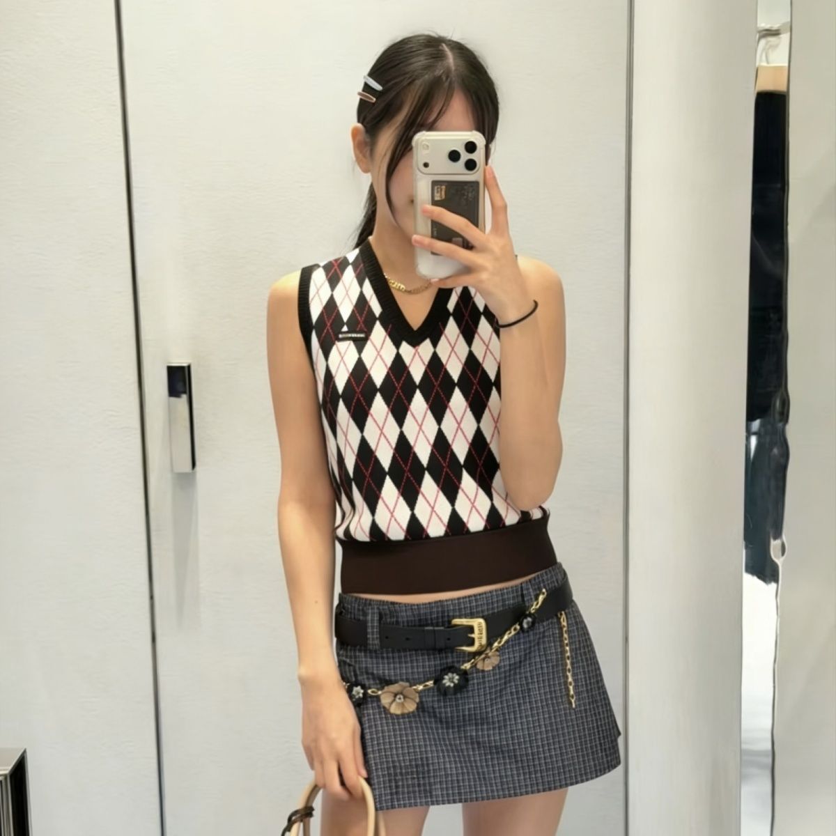 Spring And Autumn Korean Style College Retro New Short Diamond Knit Vest For Women_ecoleips.com