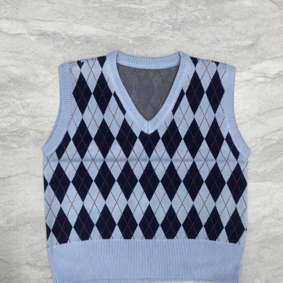 Spring And Autumn Korean Style College Retro New Short Diamond Knit Vest For Women_ecoleips.com