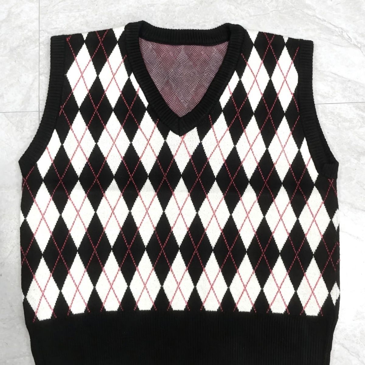 Spring And Autumn Korean Style College Retro New Short Diamond Knit Vest For Women_ecoleips.com