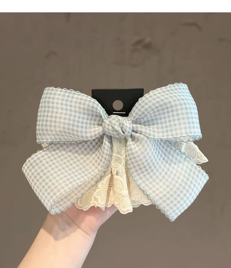 New Sweet Plaid Lace Bow Fresh And Elegant, Lazy Spring Clip, Gentle Half-tied Hair Accessory_voghion.com