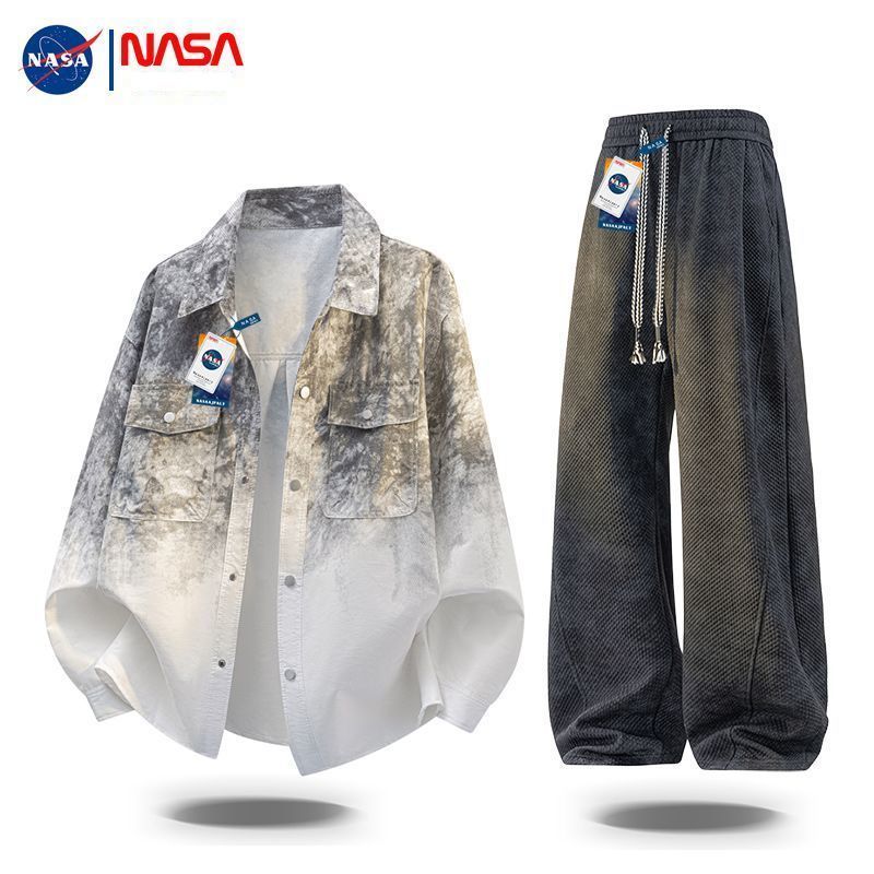 NASA 官方旗舰店扎染衬衣渐变外套男2026流行春秋潮款痞帅一整套