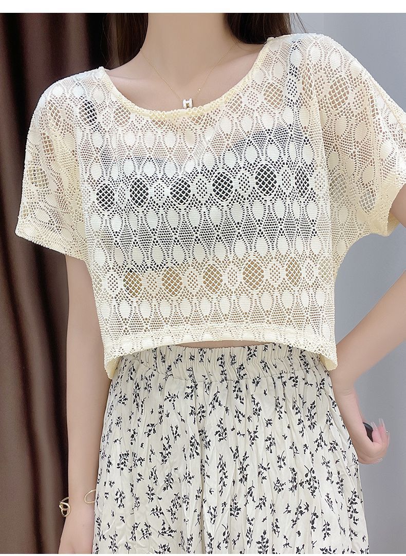 Women's Summer Short Lace To Wear Over A Slip Dress, Cropped, See-through, Short-sleeved, Hollowed-out, Sexy_ecoleips.com