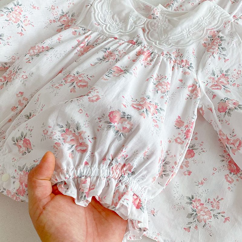 Baby Mädchen Prinzessinnen Strampler Kleid Langarm Blumen Herbst_voghion.com