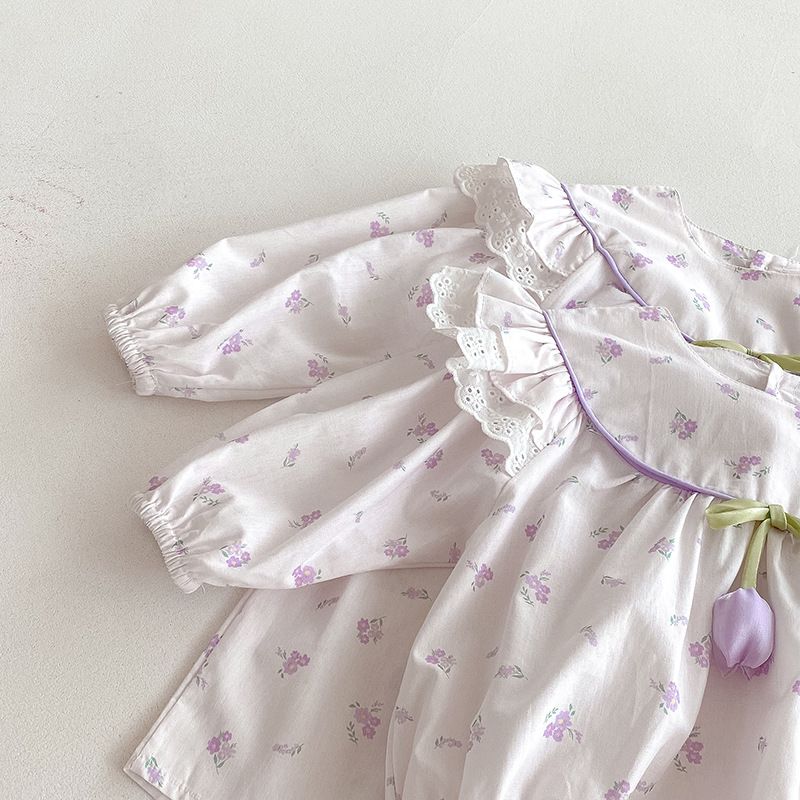 Baby Mädchen Langarm Strampler Mit Blumen Spitze Für Den Herbst_voghion.com