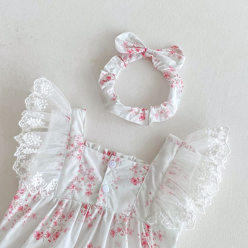 Robe barboteuse bébé fille style princesse dentelle été_voghion.com