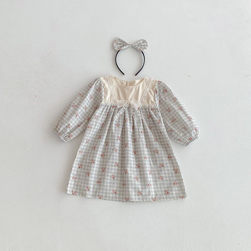 Baby flickor rutig blommig romper och klänning höststil_voghion.com