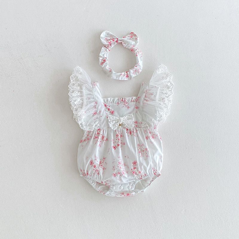 Robe barboteuse bébé fille style princesse dentelle été_voghion.com