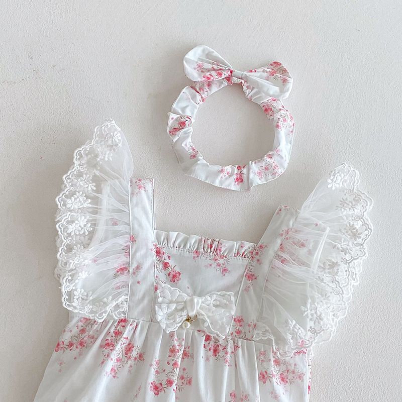 Robe barboteuse bébé fille style princesse dentelle été_voghion.com