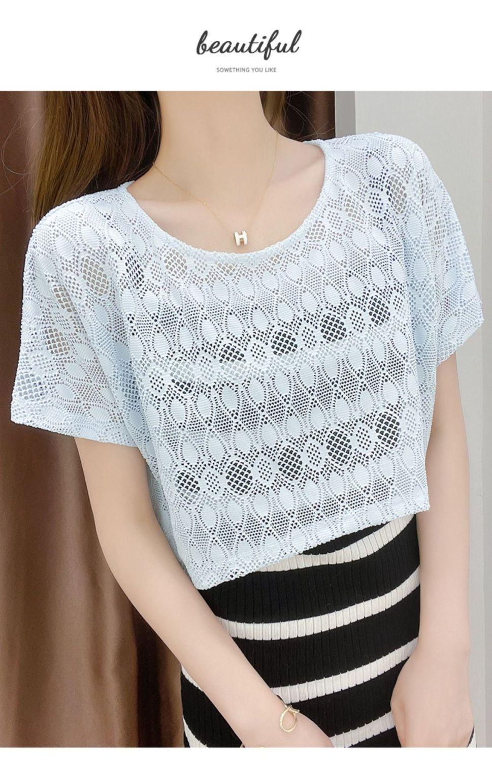 Women's Summer Short Lace To Wear Over A Slip Dress, Cropped, See-through, Short-sleeved, Hollowed-out, Sexy_ecoleips.com