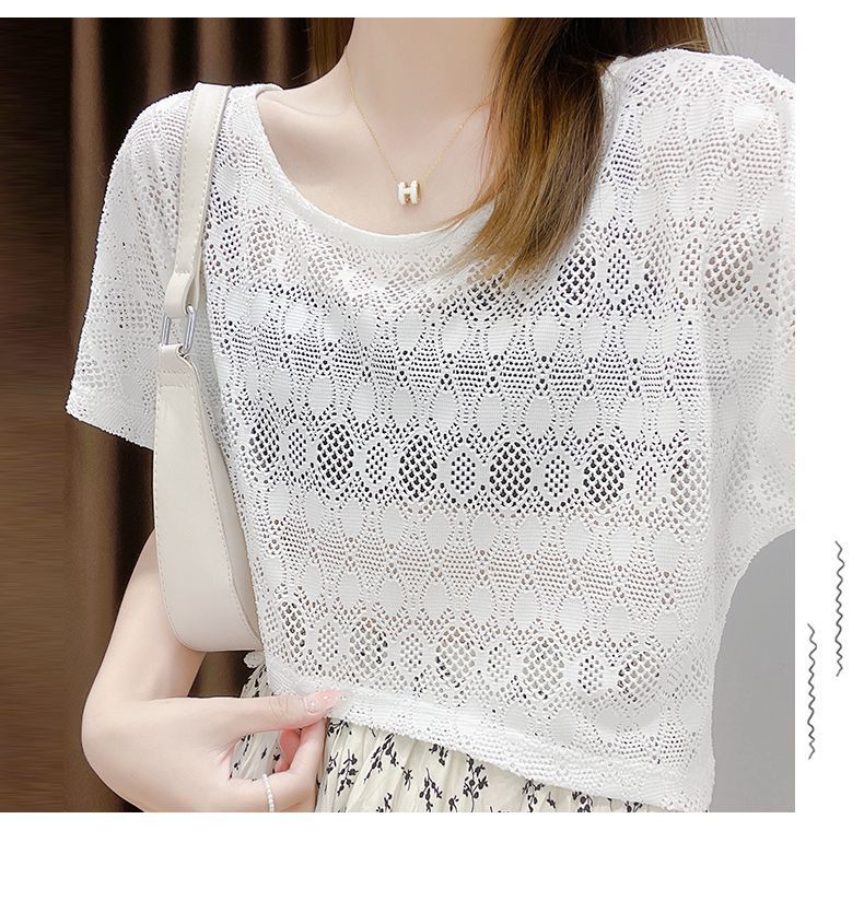 Women's Summer Short Lace To Wear Over A Slip Dress, Cropped, See-through, Short-sleeved, Hollowed-out, Sexy_ecoleips.com