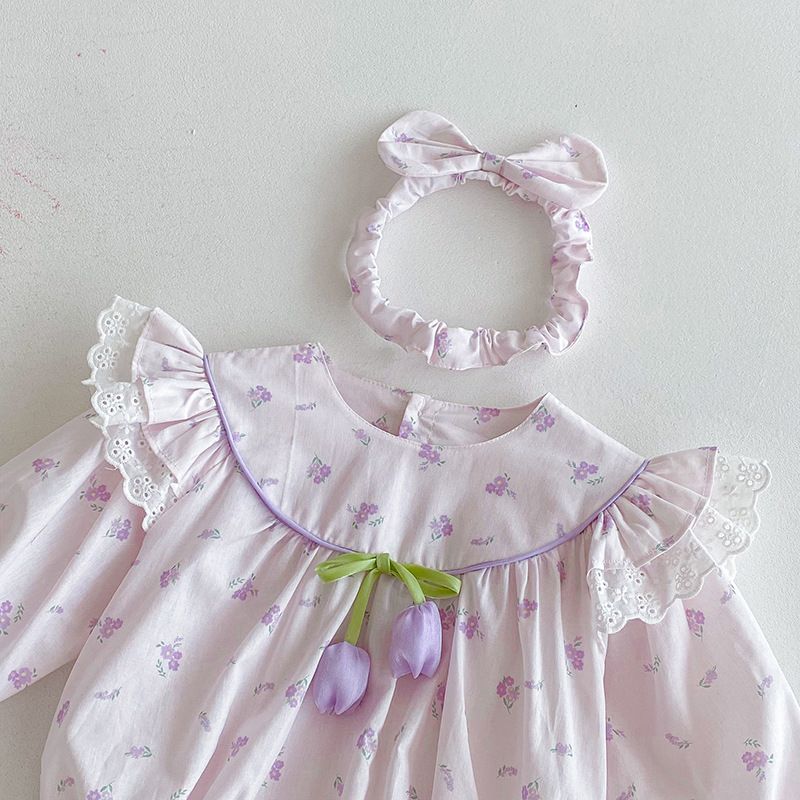 Baby Mädchen Langarm Strampler Mit Blumen Spitze Für Den Herbst_voghion.com