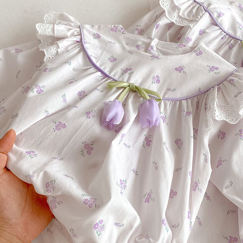 Baby Mädchen Langarm Strampler Mit Blumen Spitze Für Den Herbst_voghion.com
