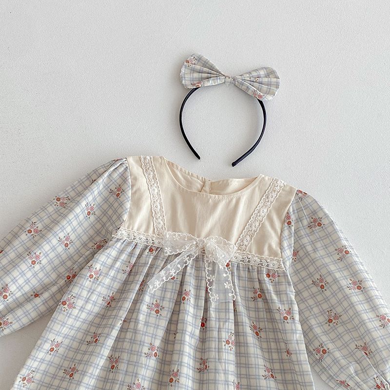 Baby flickor rutig blommig romper och klänning höststil_voghion.com