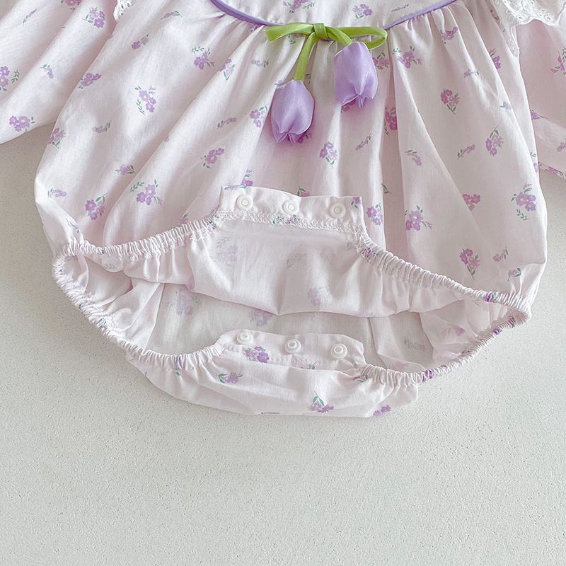 Baby Mädchen Langarm Strampler Mit Blumen Spitze Für Den Herbst_voghion.com