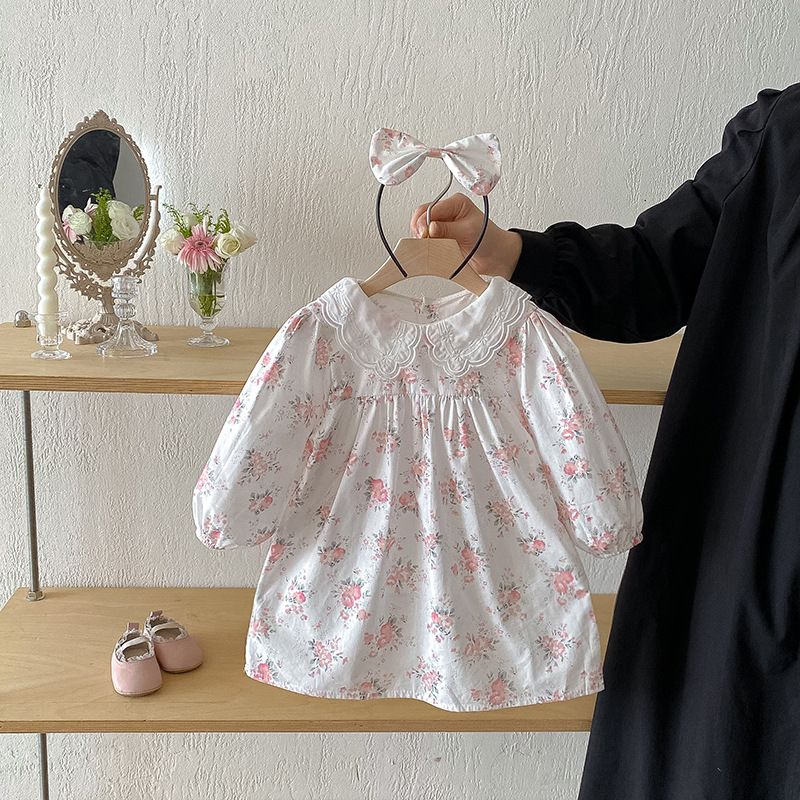 Baby-Strampler 26 Prinzessinnenkleid für Mädchen, langärmelig, Herbst, Puppenkragen, Blumenmuster_voghion.com